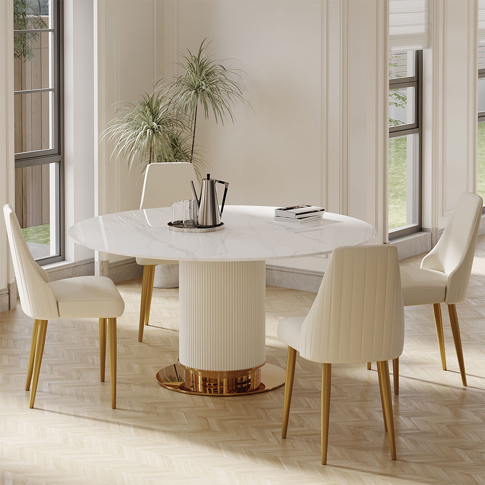 Partly Assemble White Glossy Sintered Stone Dining Tables