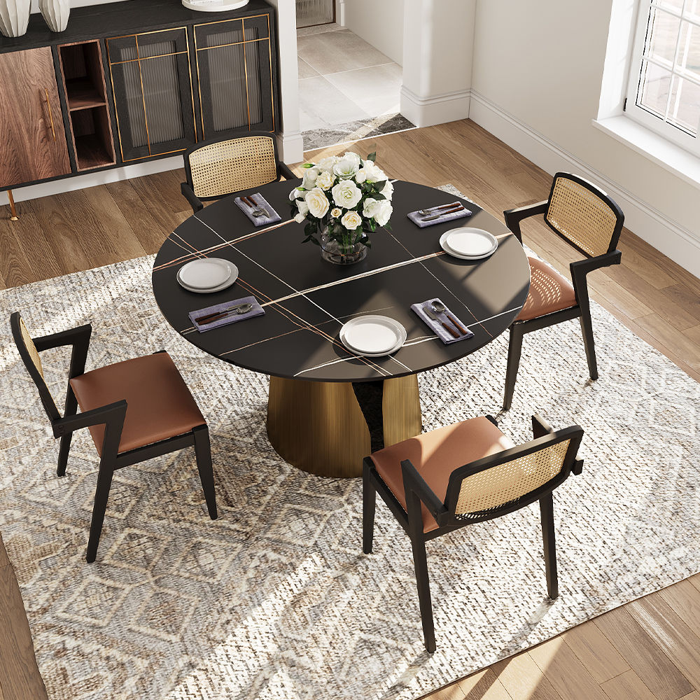 Modern Bronze & Black Matte Sintered Stone Dining Tables