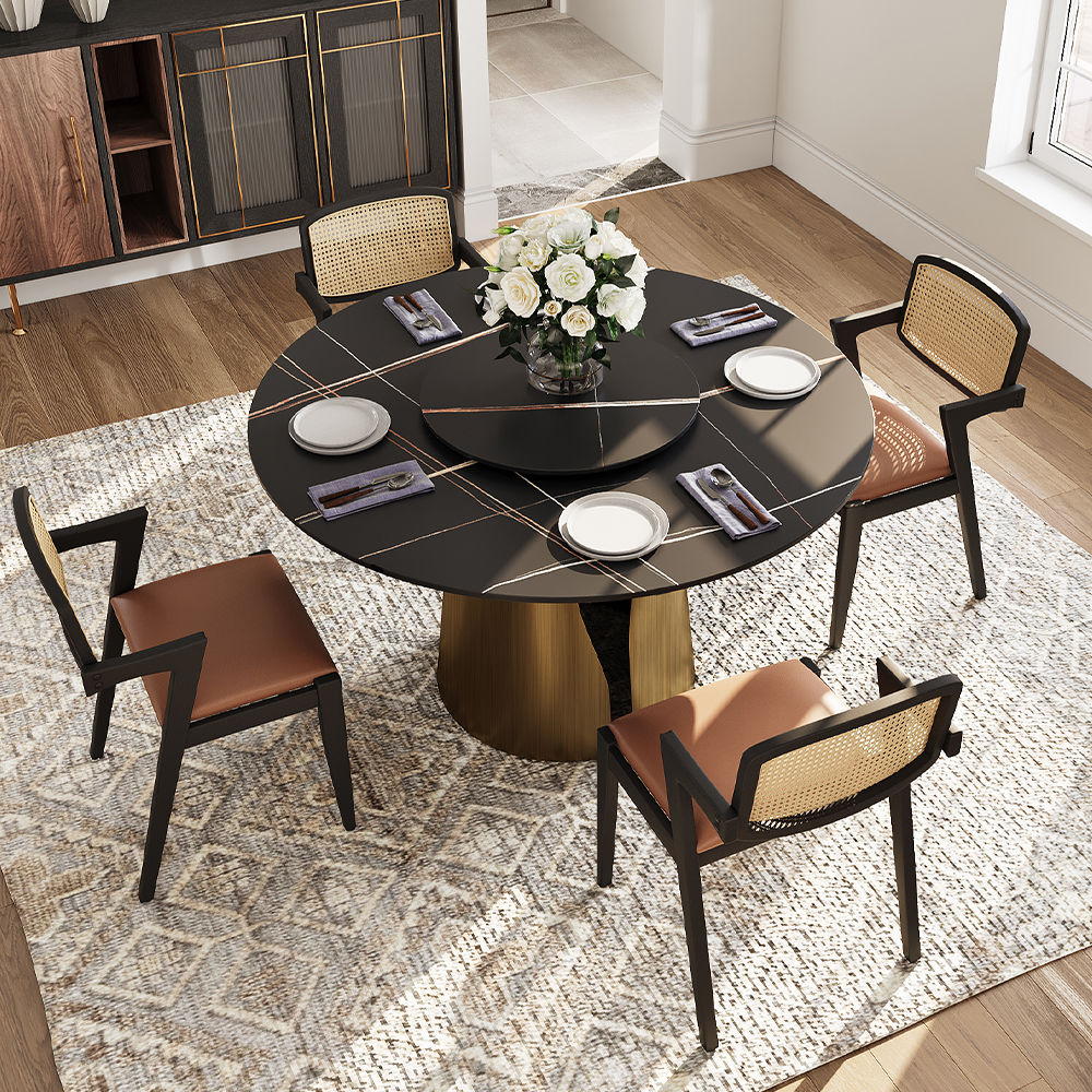 Partly Assemble Bronze & Black Matte Sintered Stone Dining Tables