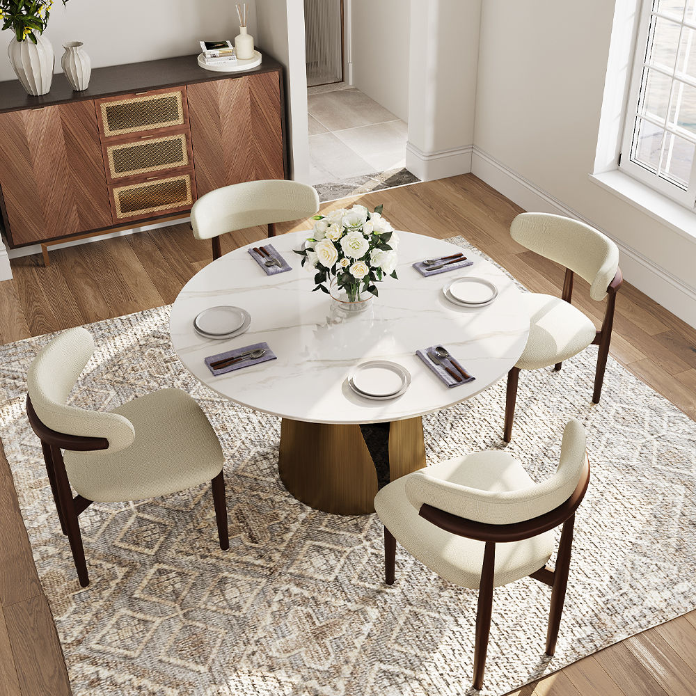 Sintered Stone Bronze & White Glossy Sintered Stone Dining Tables