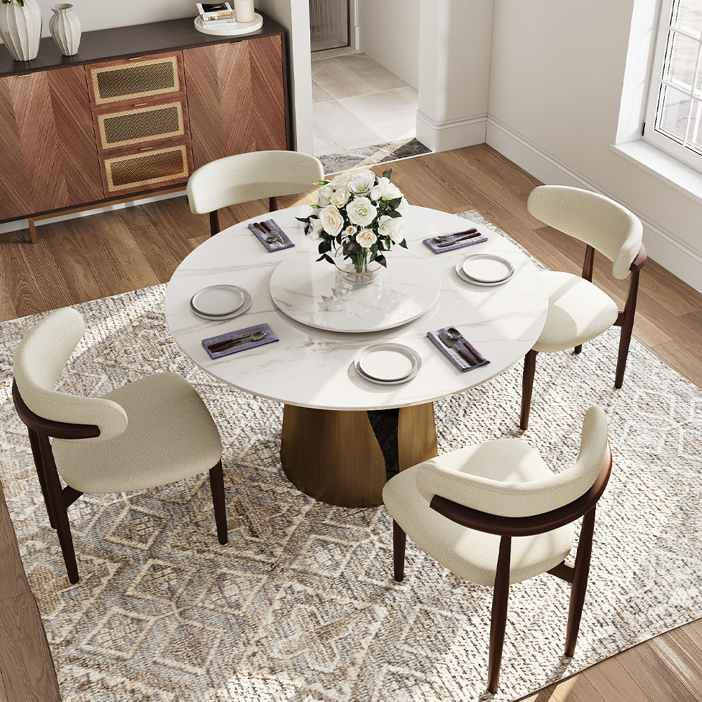 without Lazy Susan Bronze & White Glossy Sintered Stone Dining Tables
