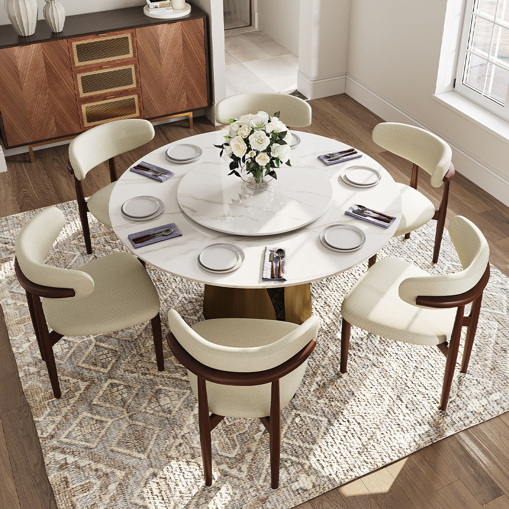 Modern Bronze & White Glossy Sintered Stone Dining Tables