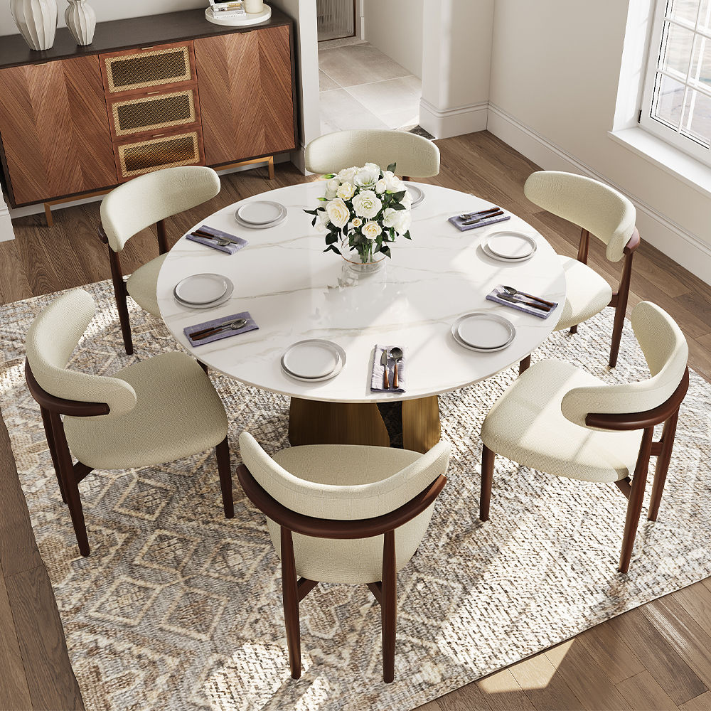 Round Bronze & White Glossy Sintered Stone Dining Tables