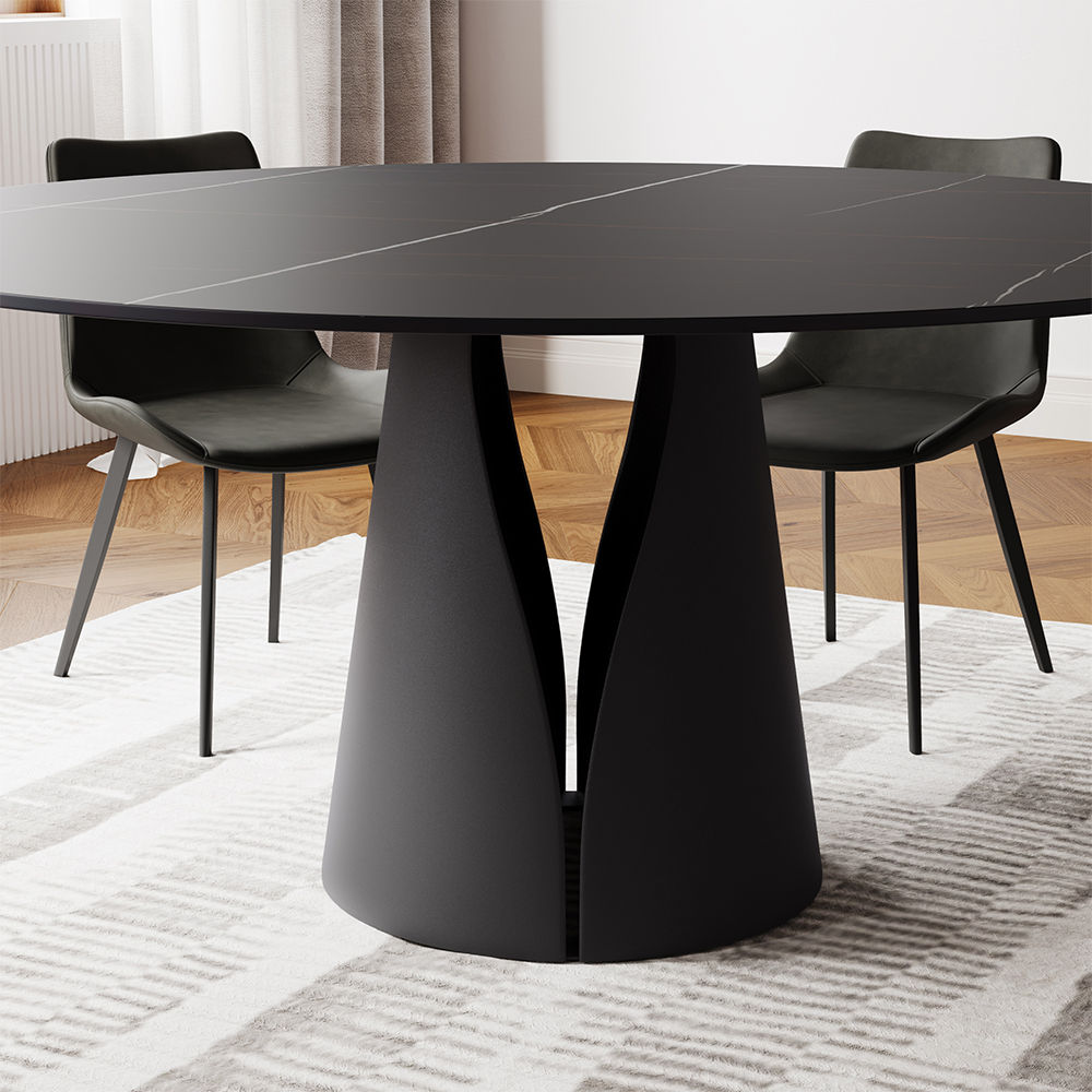 without Lazy Susan Black Matte Sintered Stone Dining Tables