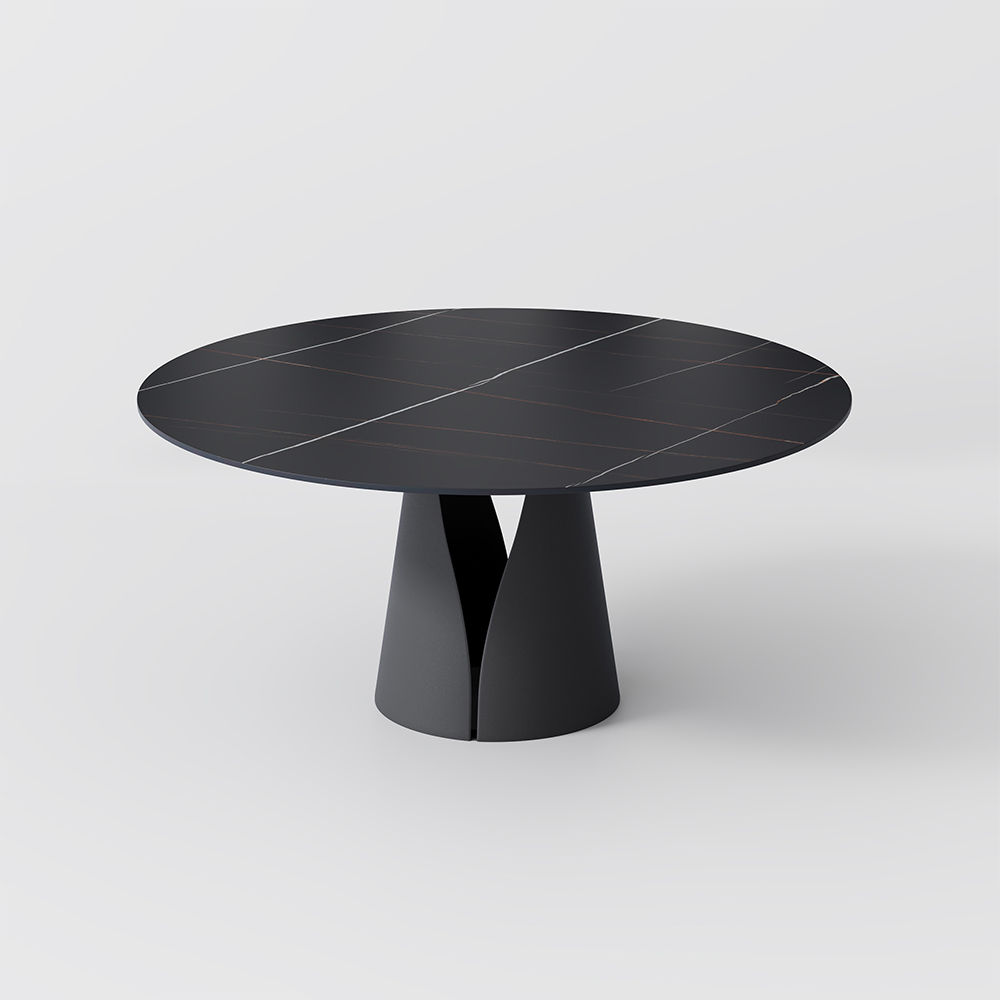 without Lazy Susan Black Matte Sintered Stone Dining Tables