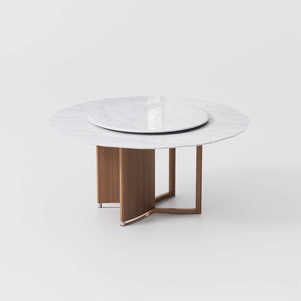 with Lazy Susan White Faux Marble Dining Tables