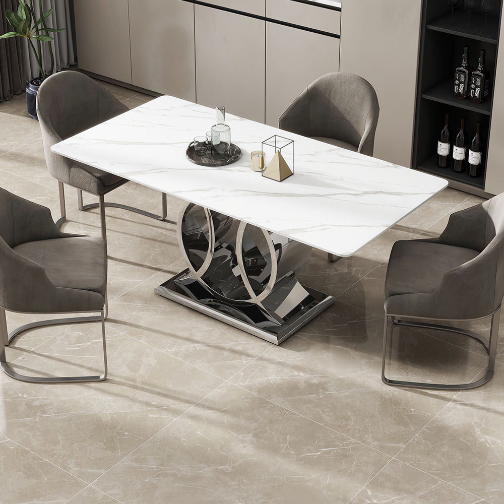 Partly Assemble White Glossy Sintered Stone Dining Tables