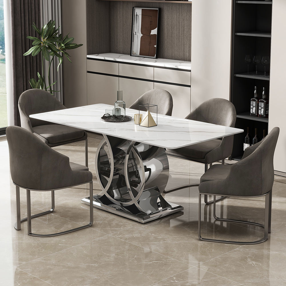 Modern White Glossy Sintered Stone Dining Tables
