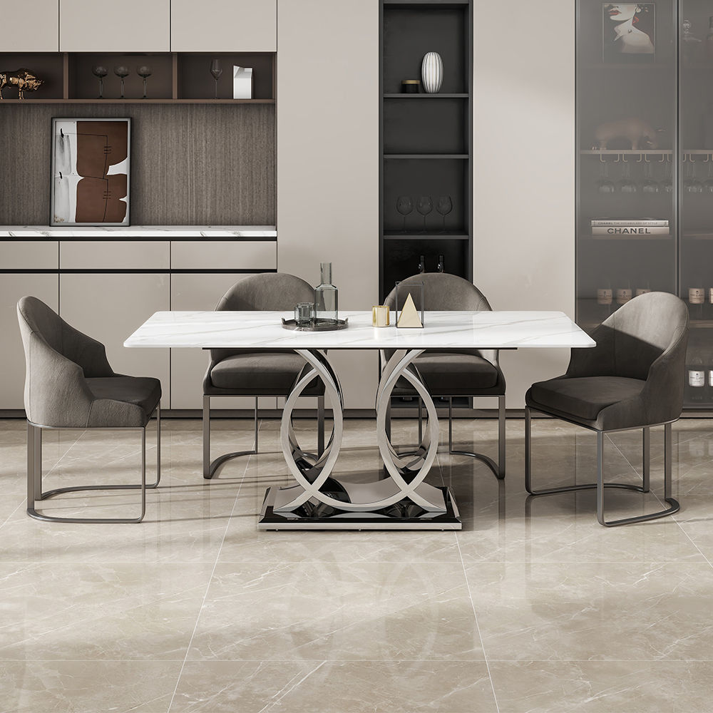 for 4 White Glossy Sintered Stone Dining Tables