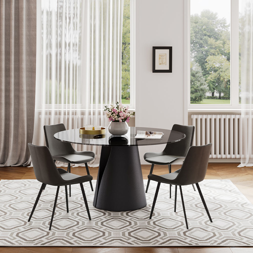 Partly Assemble Black Tempered Glass Dining Tables