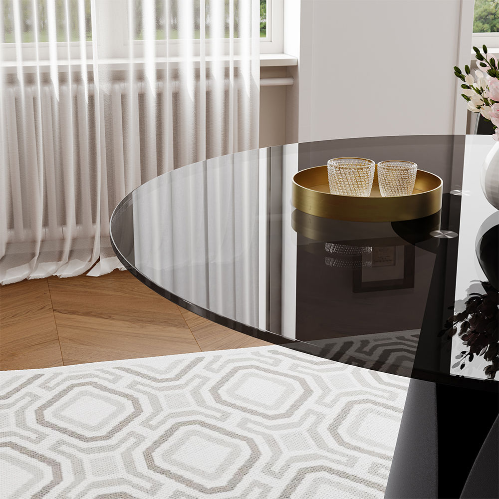 Round Black Tempered Glass Dining Tables