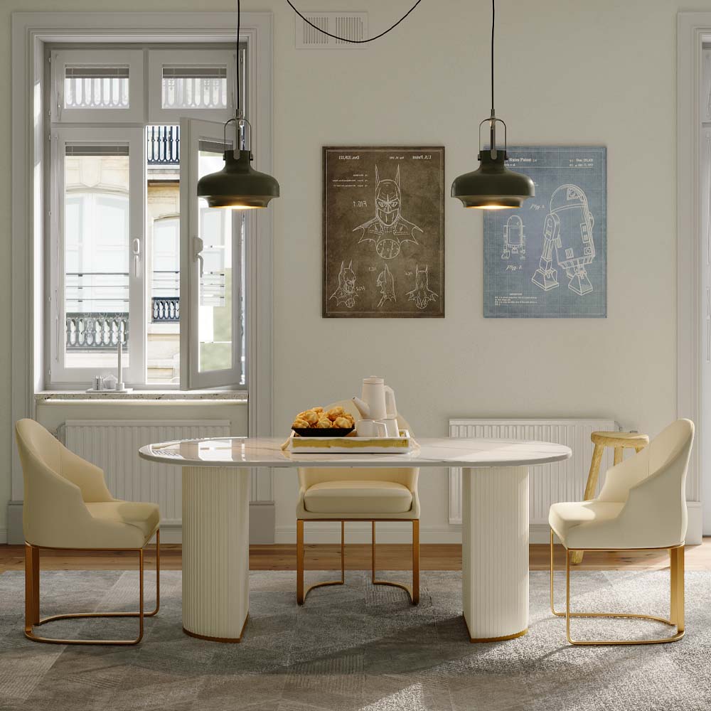 Blanc Pierre frittée brillante Tables à manger