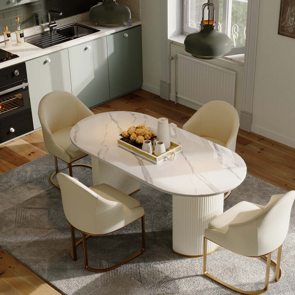 Blanc Pierre frittée brillante Tables à manger