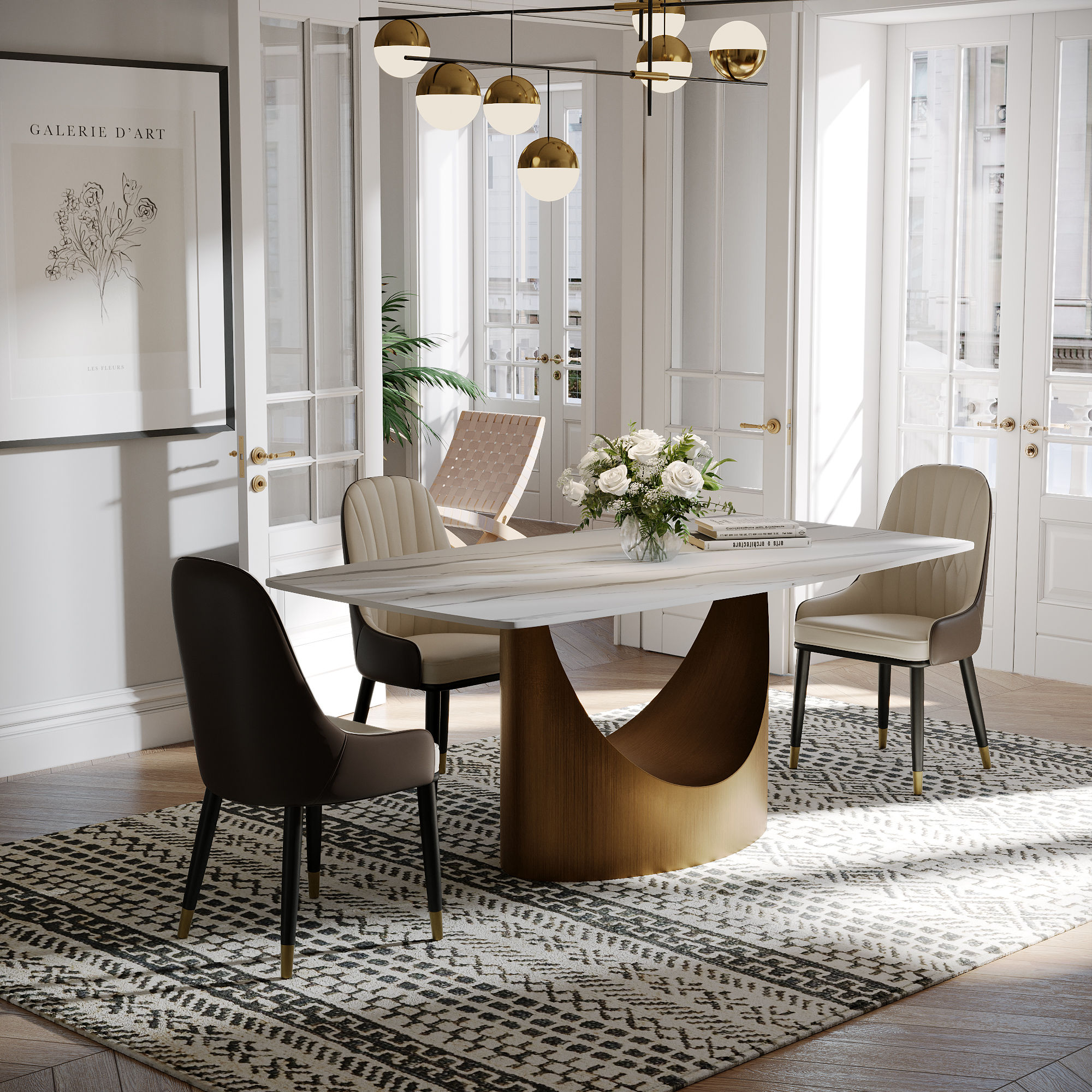 Extensible Blanc Pierre frittée et acier au carbone Tables à manger