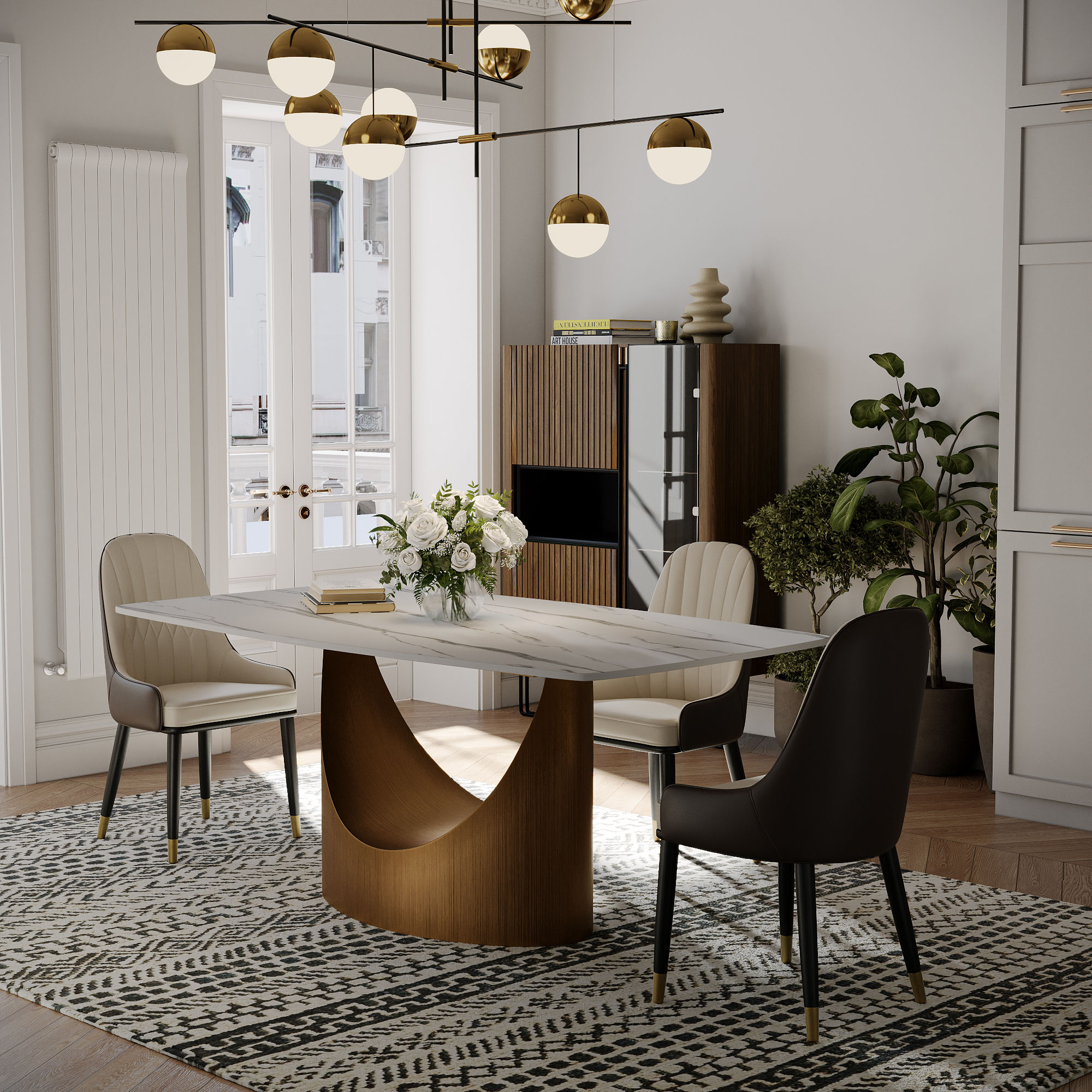 Extensible Blanc Pierre frittée et acier au carbone Tables à manger