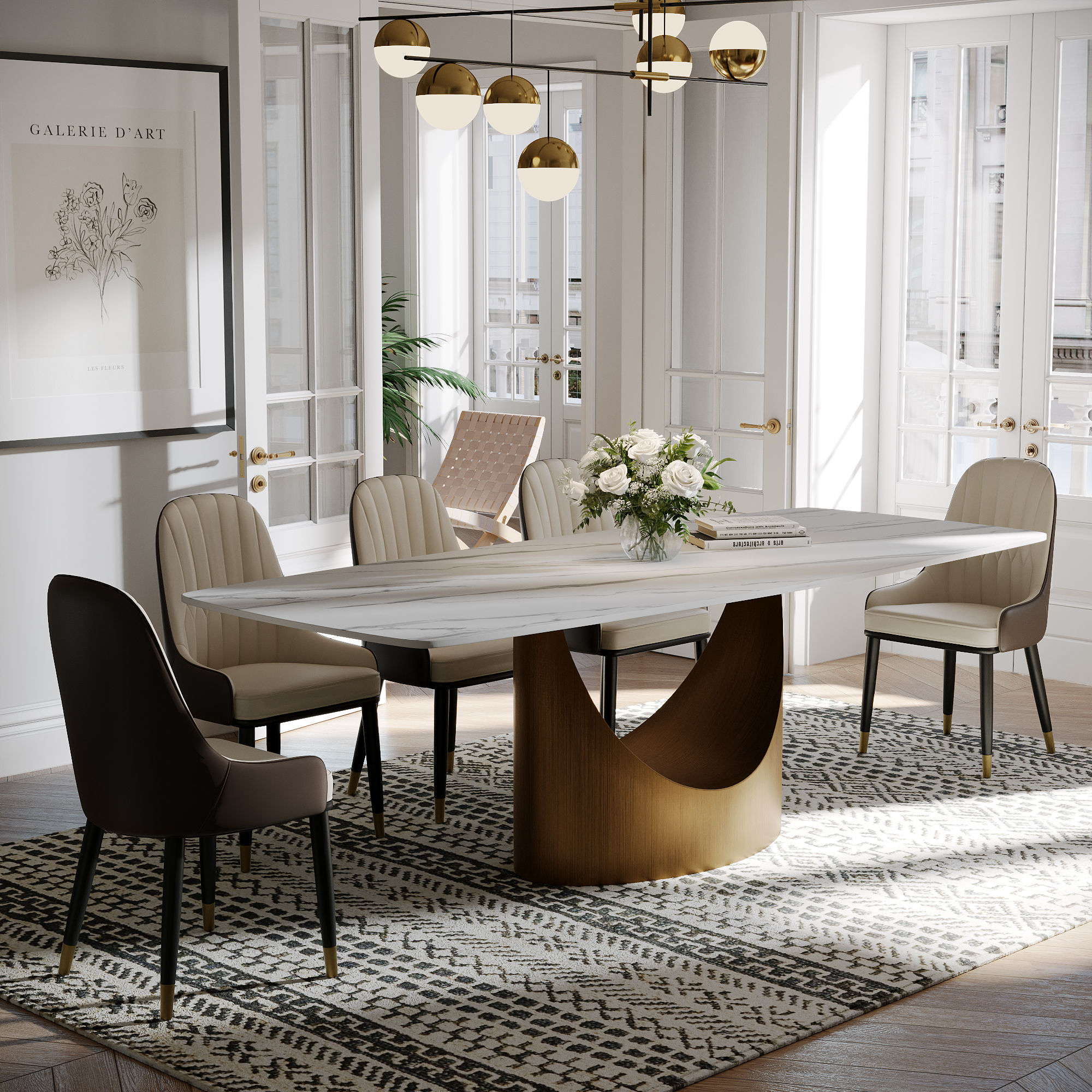 Extensible Blanc Pierre frittée et acier au carbone Tables à manger