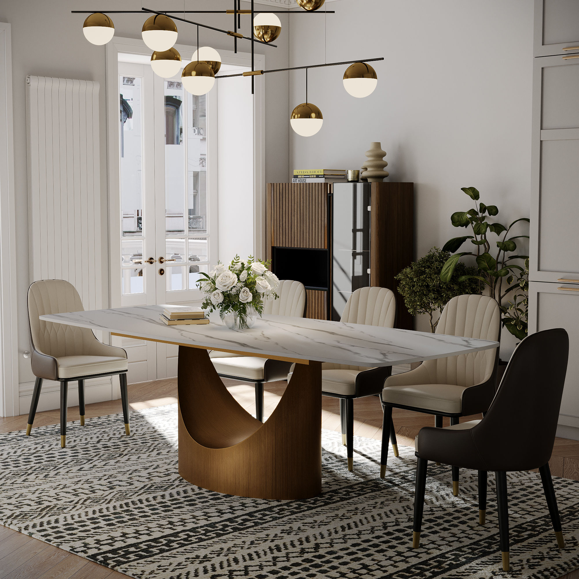 Extensible Blanc Pierre frittée et acier au carbone Tables à manger