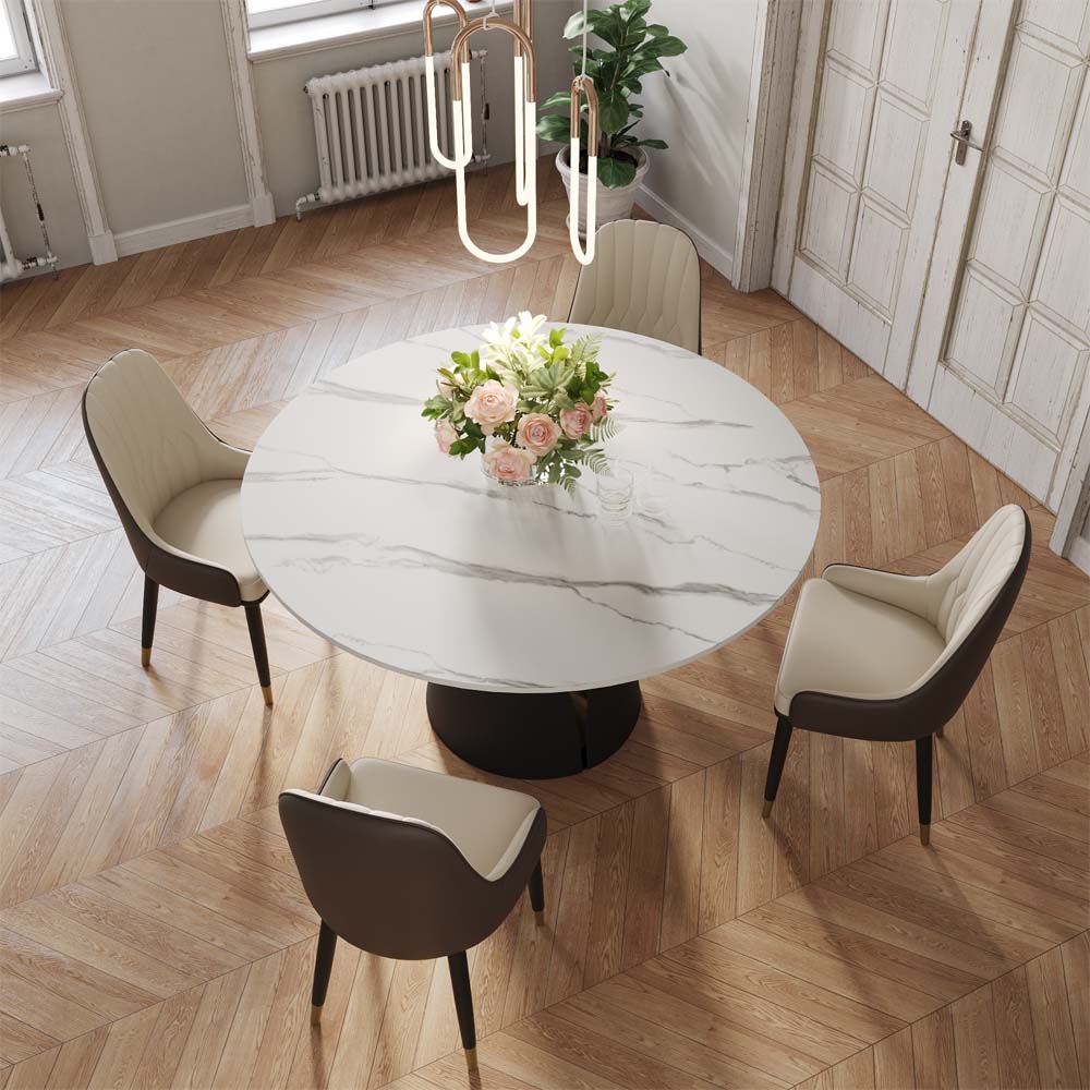 Moderne Blanc Pierre frittée mate Tables à manger