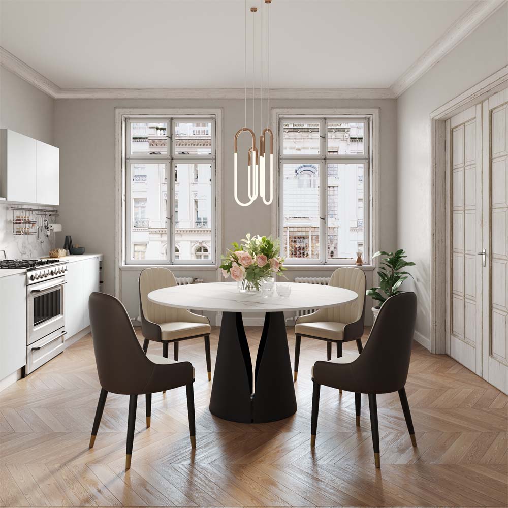 Moderne Minimaliste Blanc Pierre frittée mate Tables à manger