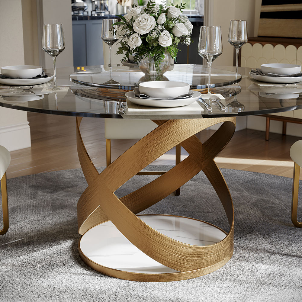 Metal Base Transparent Glass Dining Tables
