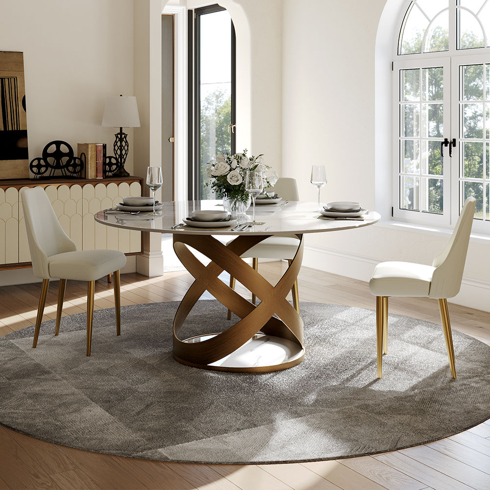 Sintered Stone White & Bronze Sintered Stone Dining Tables