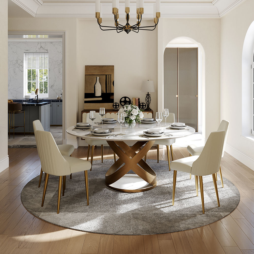Round White & Bronze Sintered Stone Dining Tables