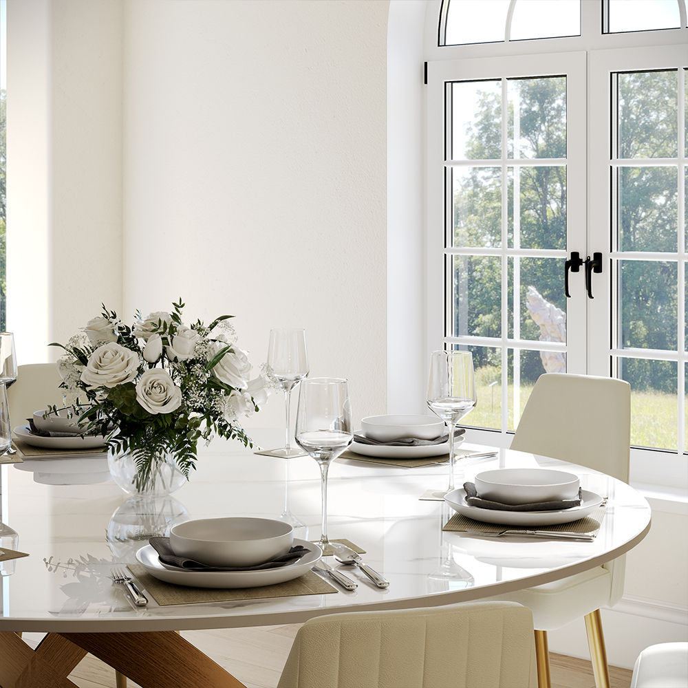 Round White & Bronze Sintered Stone Dining Tables