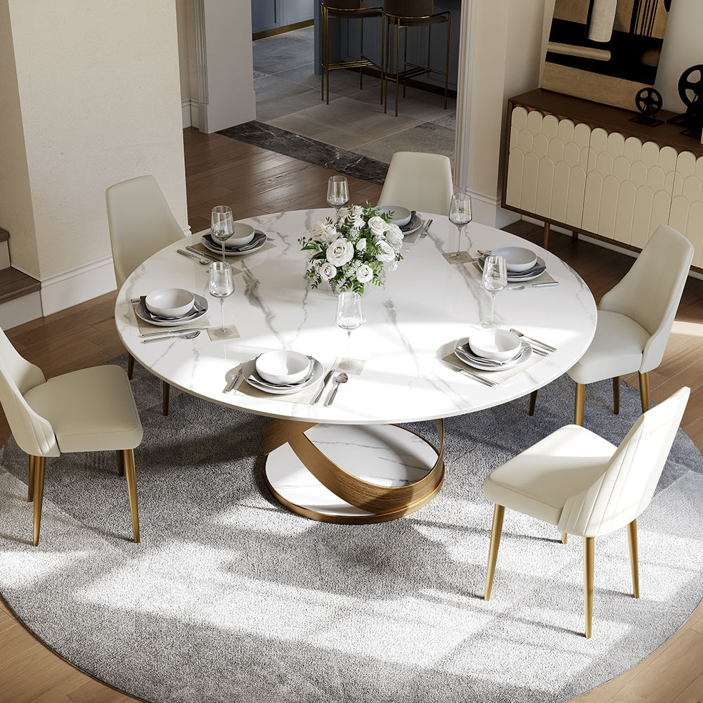 Modern White & Bronze Sintered Stone Dining Tables