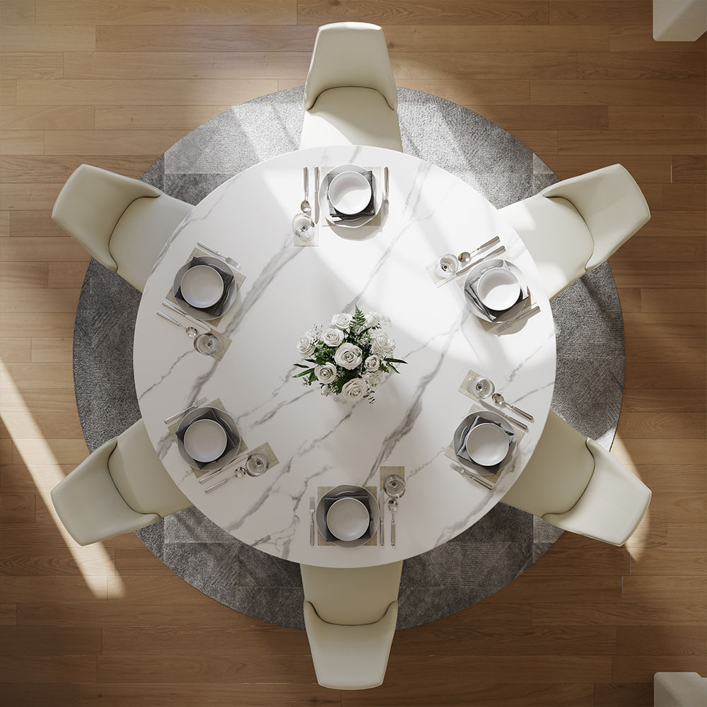 Metal Base White & Bronze Sintered Stone Dining Tables
