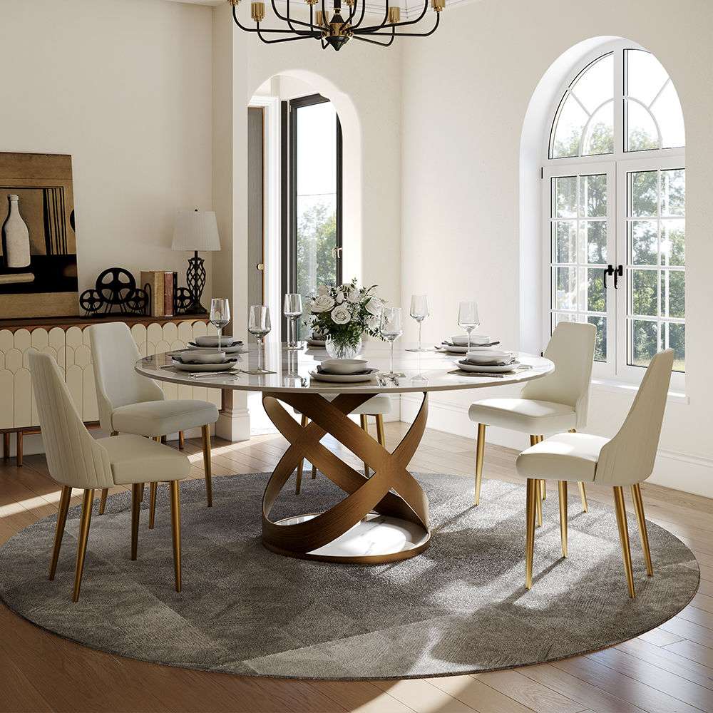 Round White & Bronze Sintered Stone Dining Tables