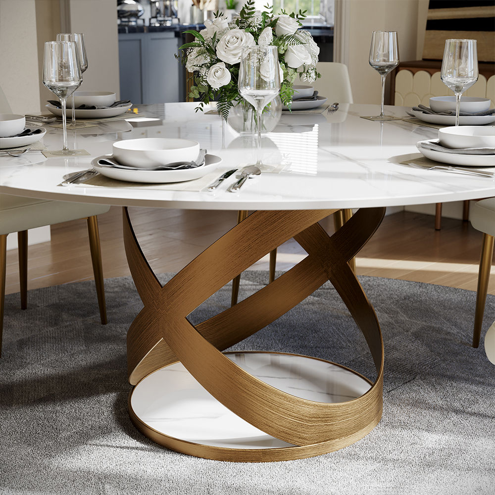 Modern White & Bronze Sintered Stone Dining Tables