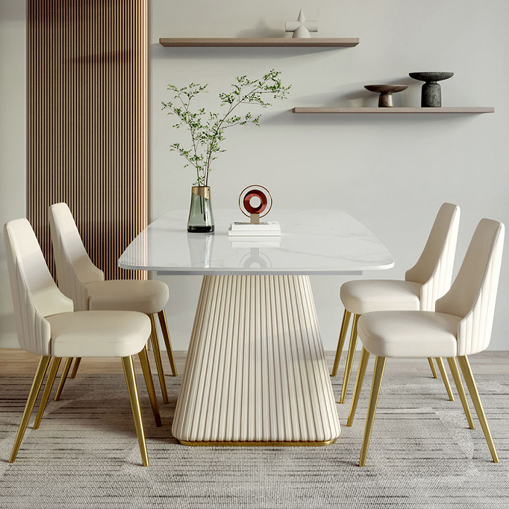 White Glossy Sintered Stone Dining Tables