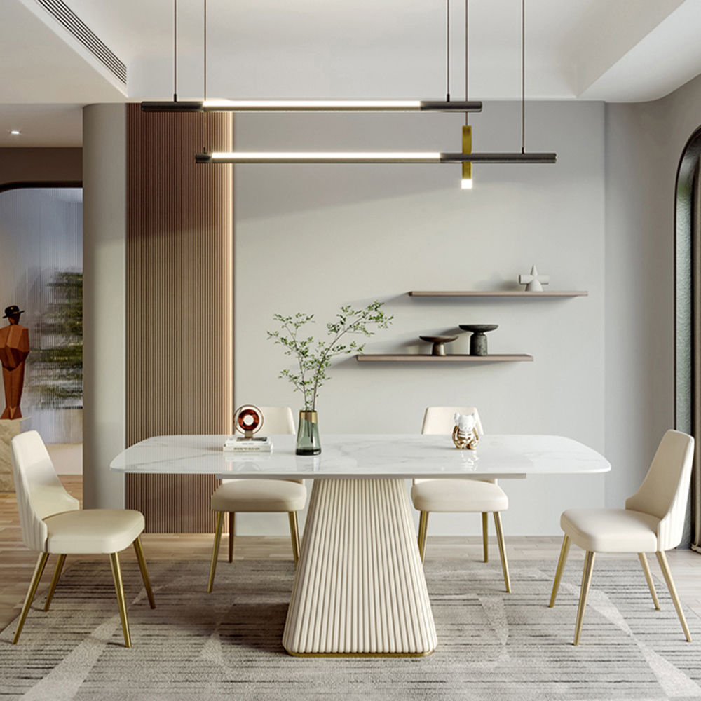 White Glossy Sintered Stone Dining Tables