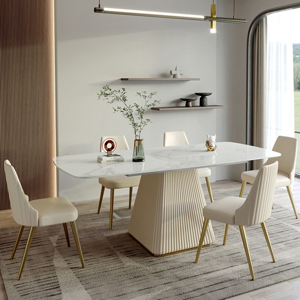 White Glossy Sintered Stone Dining Tables