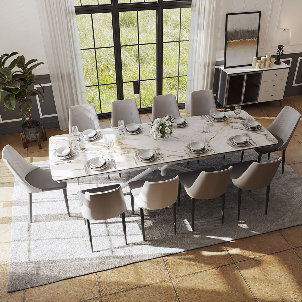 Partly Assemble White Matte Sintered Stone Dining Tables