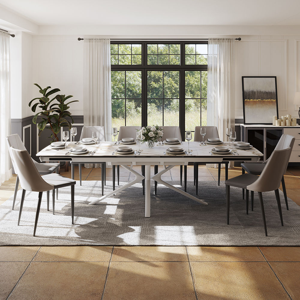 Partly Assemble White Matte Sintered Stone Dining Tables