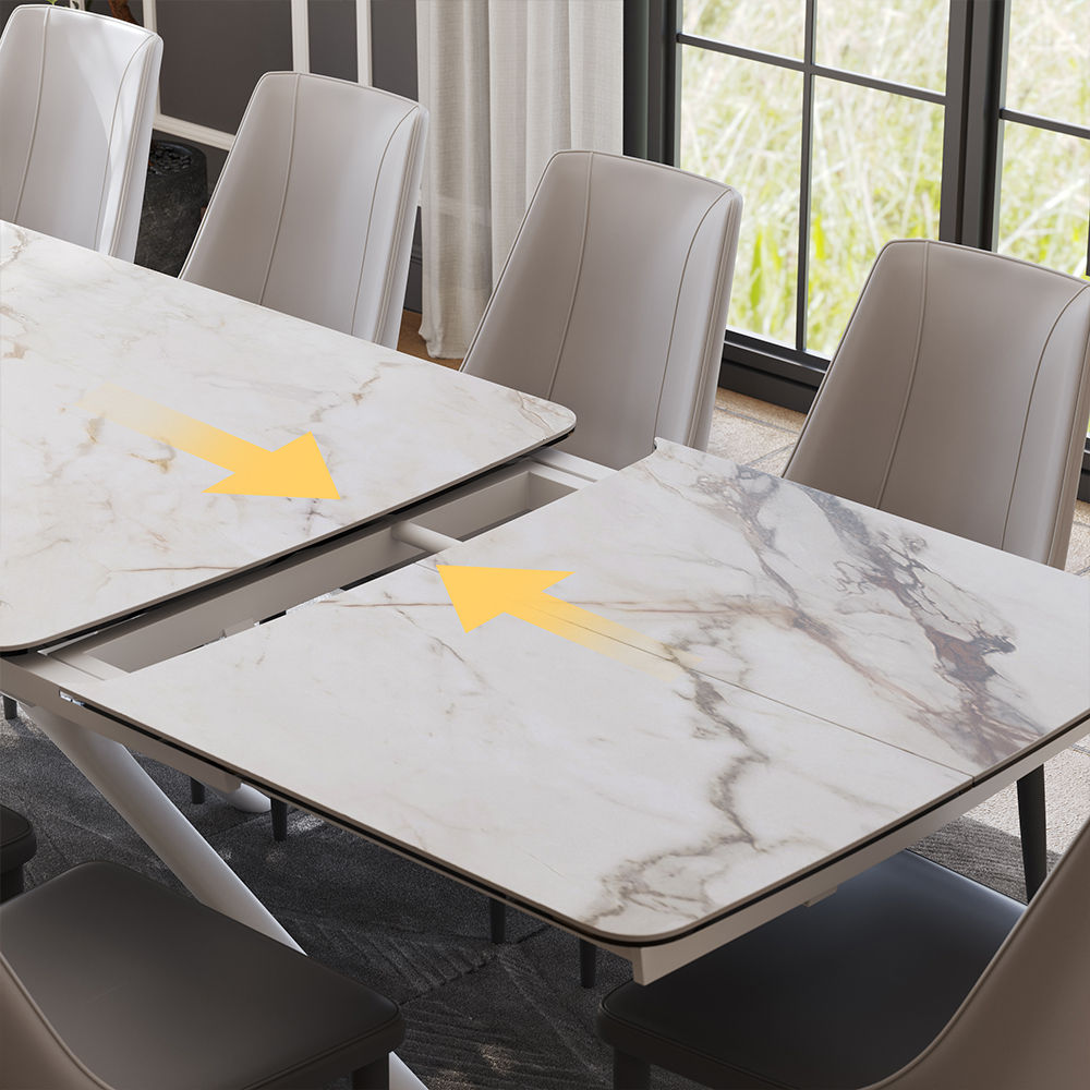 for 6 White Matte Sintered Stone Dining Tables