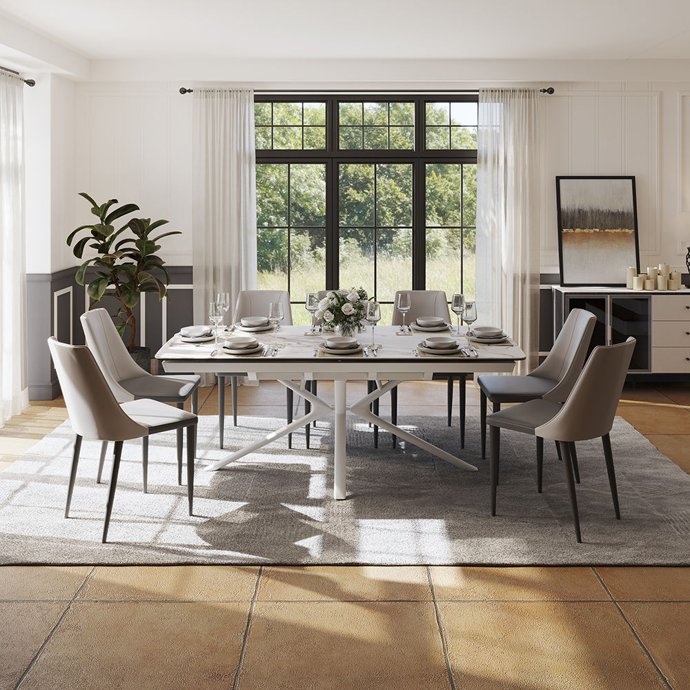 Partly Assemble White Matte Sintered Stone Dining Tables