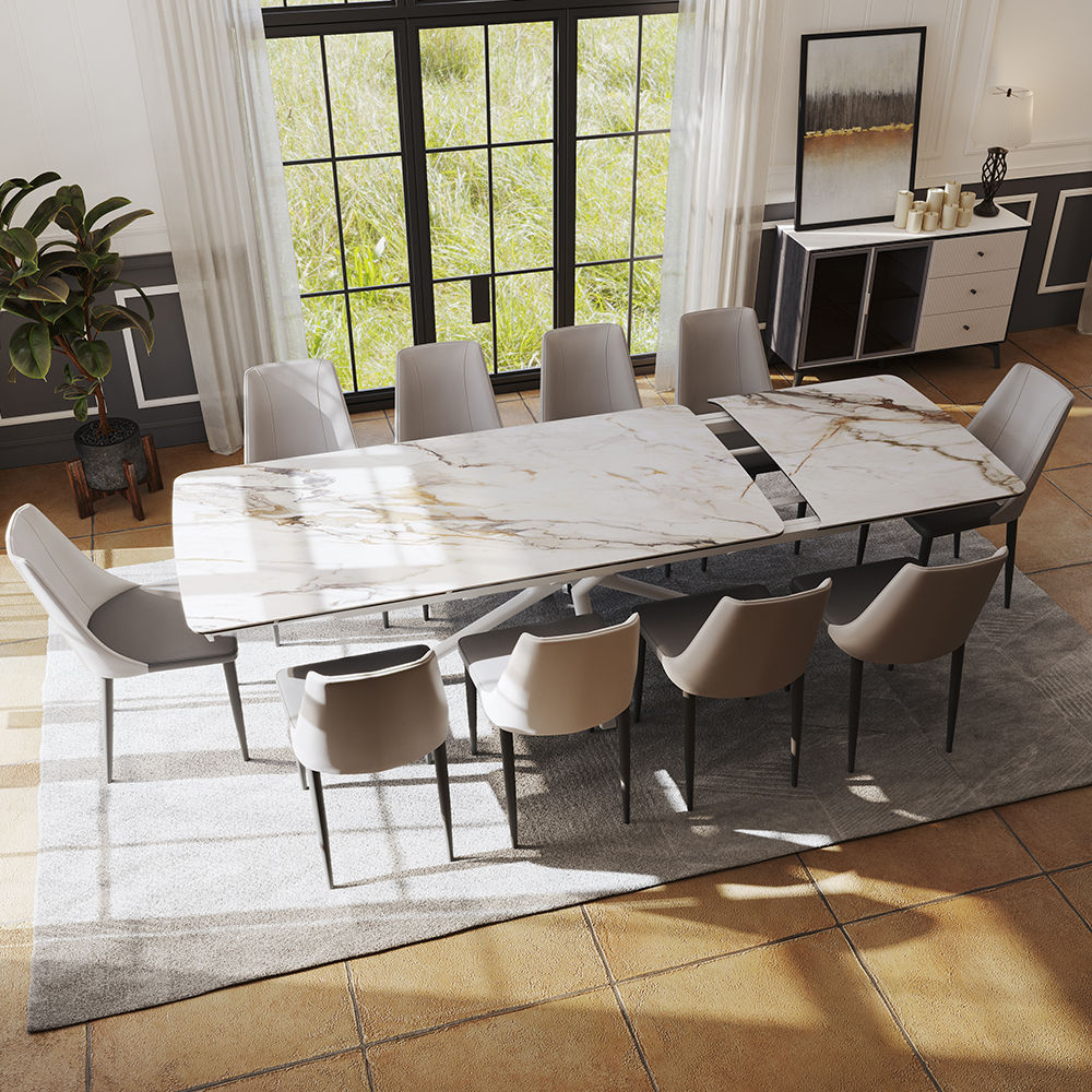 Partly Assemble White Matte Sintered Stone Dining Tables