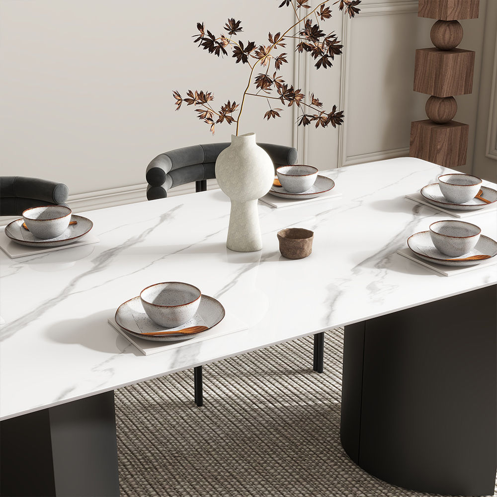 White Glossy Sintered Stone Dining Tables