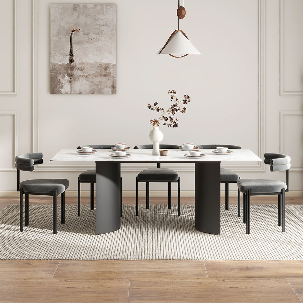 White Glossy Sintered Stone Dining Tables