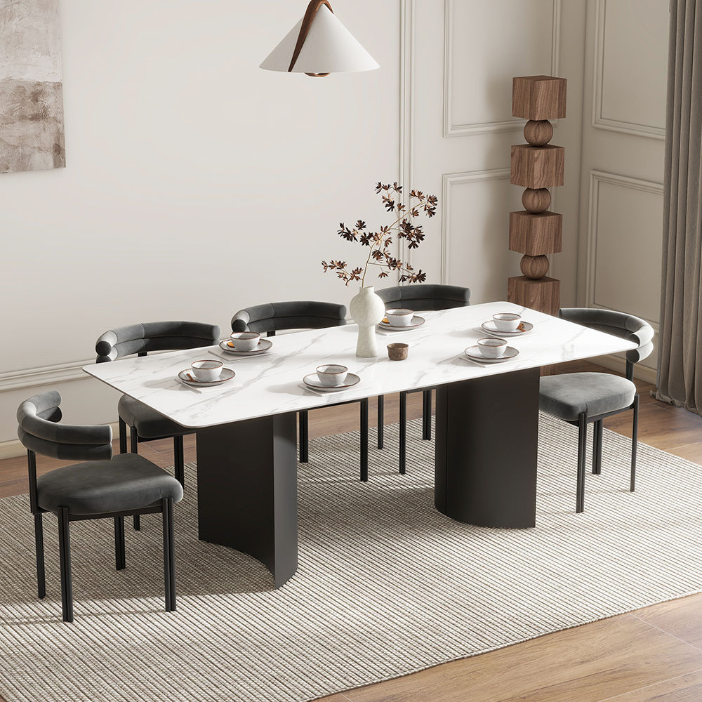White Glossy Sintered Stone Dining Tables