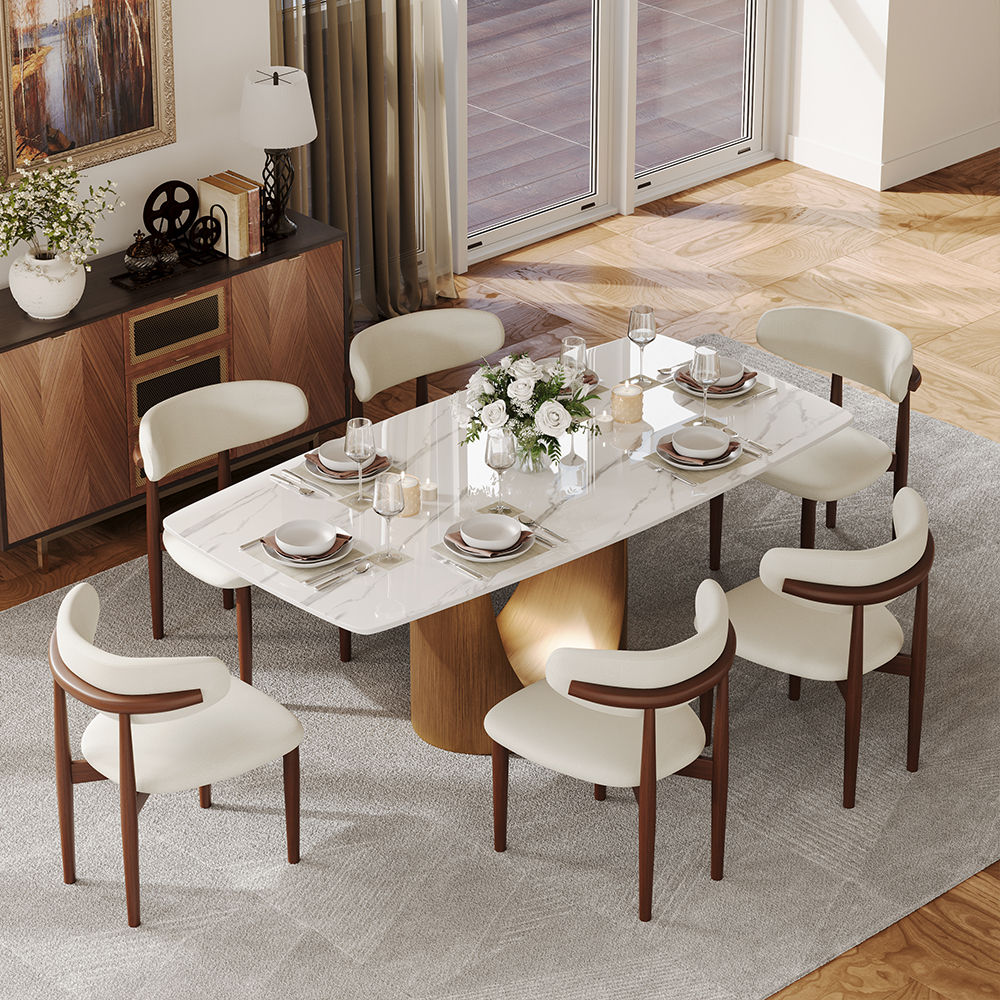 for 8 White Glossy Sintered Stone Dining Tables