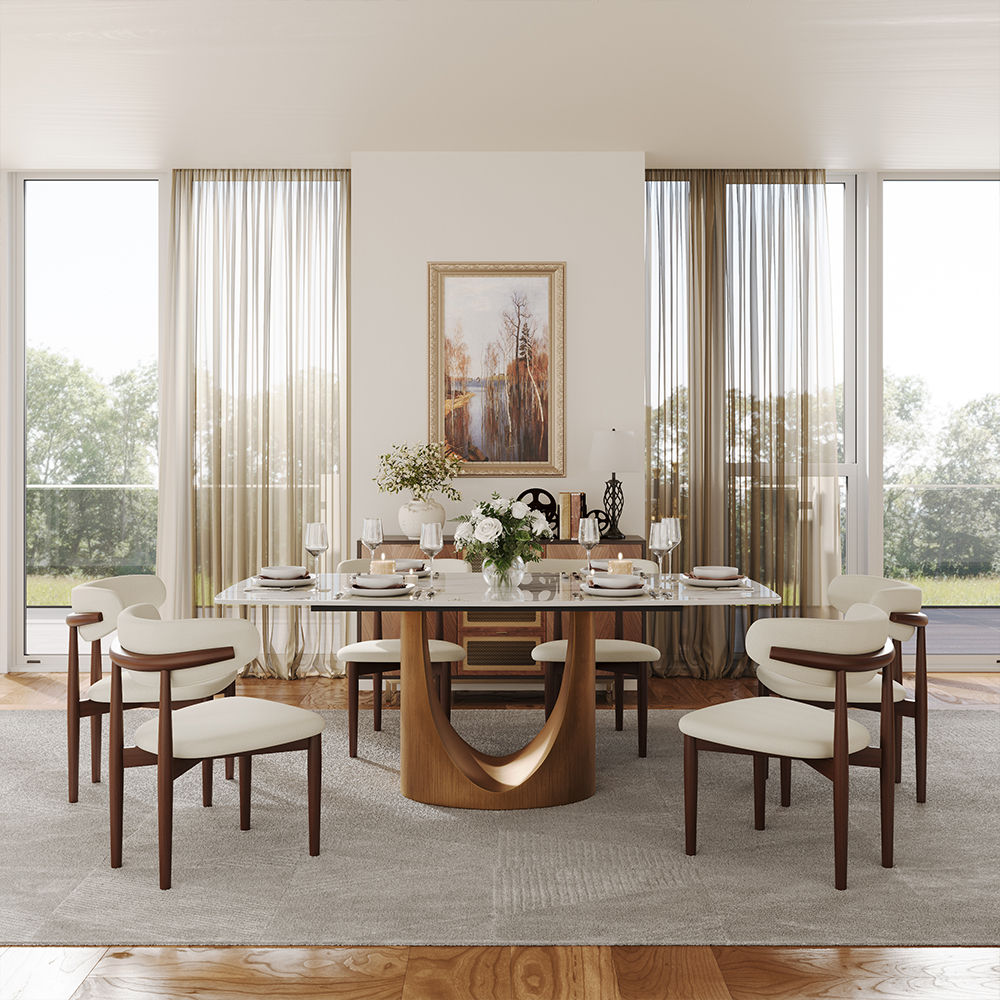 Rectangular White Glossy Sintered Stone Dining Tables