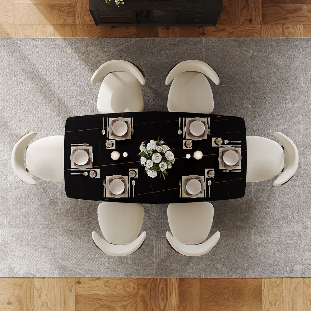 for 6 Black Matte Sintered Stone Dining Tables