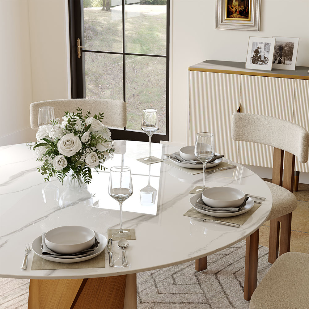 White Glossy Sintered Stone Dining Tables