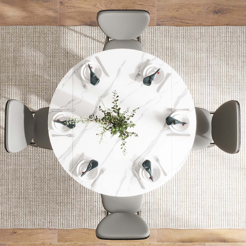 Partly Assemble White Matte Sintered Stone Dining Tables