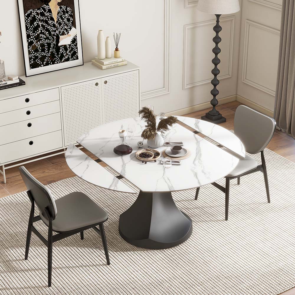 Partly Assemble White Matte Sintered Stone Dining Tables