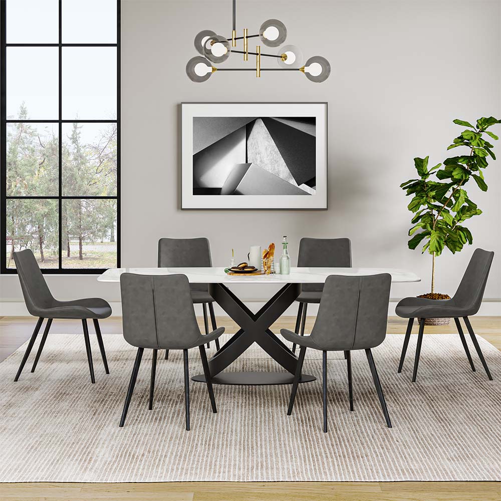 Metal Base White Matte Sintered Stone Dining Tables