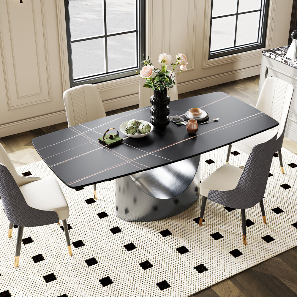 Modern Luxury Matte Black Sintered Stone Dining Tables